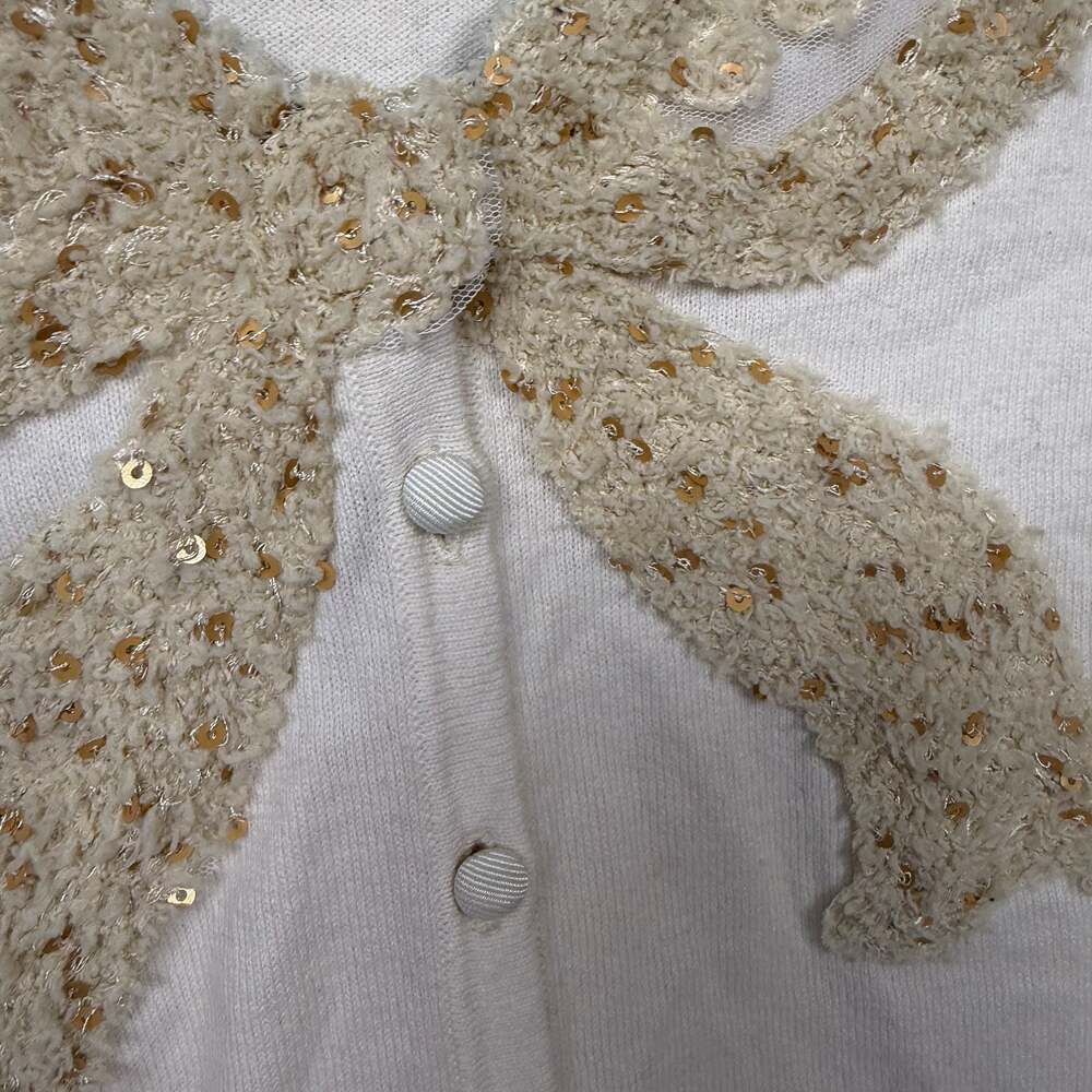 Moth Anthropologie Sequin Bow Cardigan Sweater Size M - Picture 2 of 6
